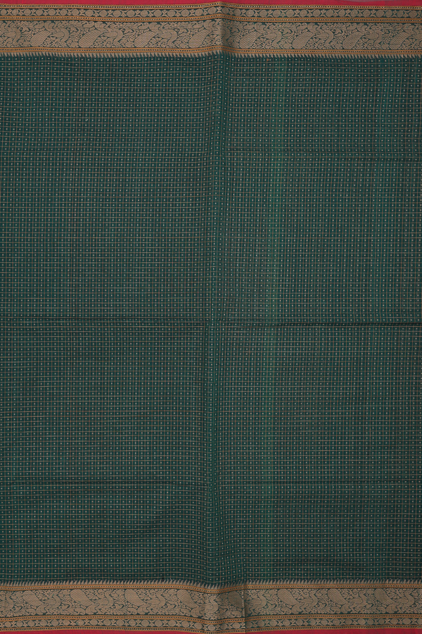 Coimbatore Cotton Saree Forest Green With Checks Design