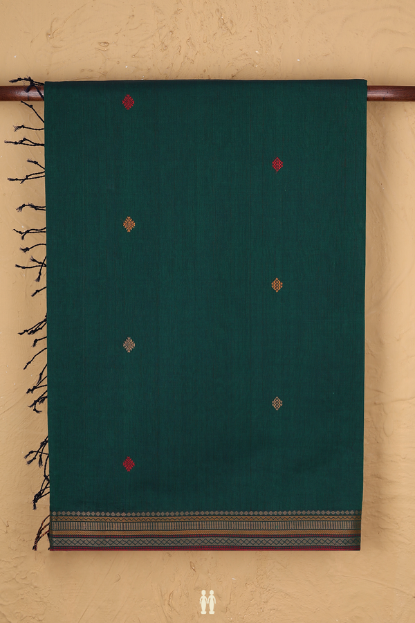 Coimbatore Cotton Saree Forest Green With Threadwork Buttas