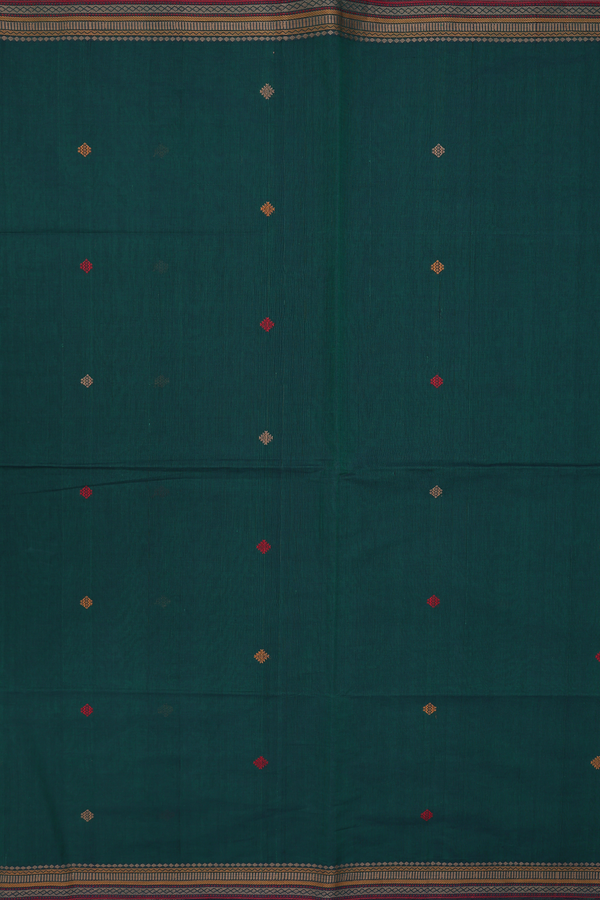 Coimbatore Cotton Saree Forest Green With Threadwork Buttas