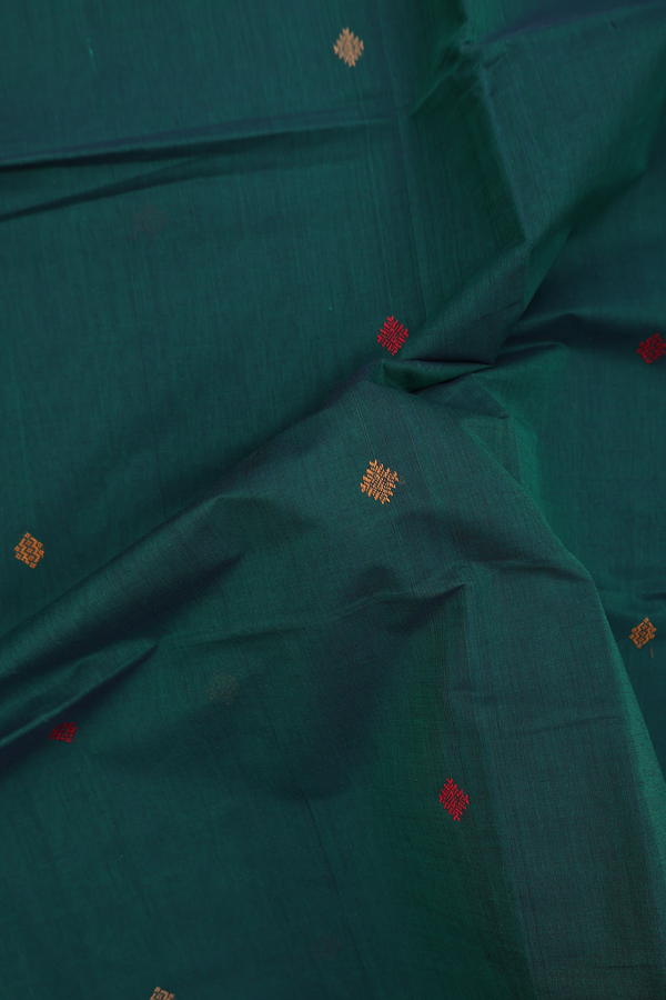 Coimbatore Cotton Saree Forest Green With Threadwork Buttas