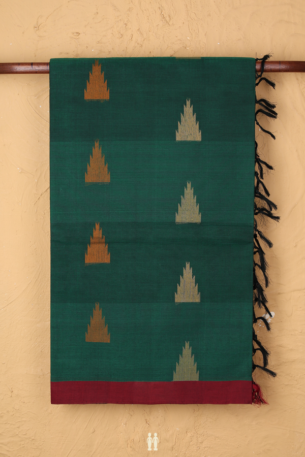 Coimbatore Cotton Saree Forest Green With Threadwork Motifs