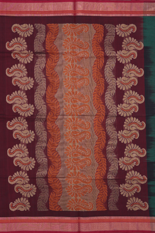 Coimbatore Cotton Saree Forest Green With Threadwork Motifs