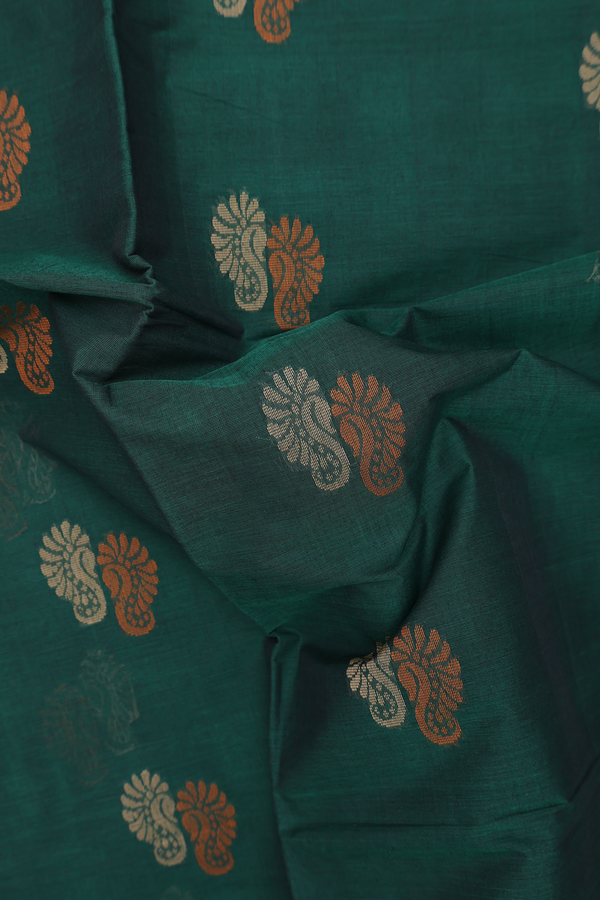Coimbatore Cotton Saree Forest Green With Threadwork Motifs