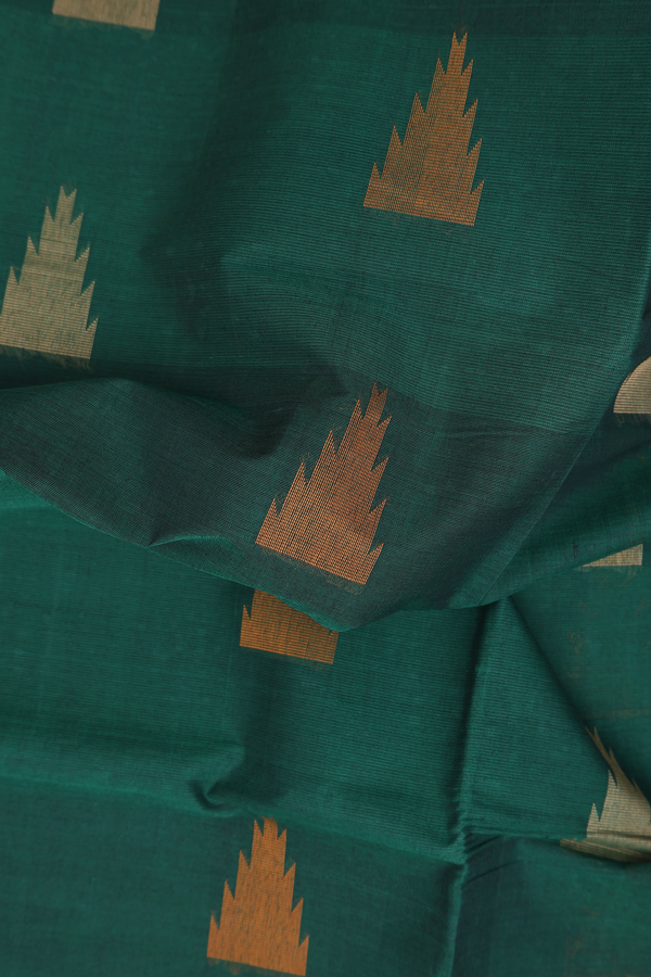 Coimbatore Cotton Saree Forest Green With Threadwork Motifs