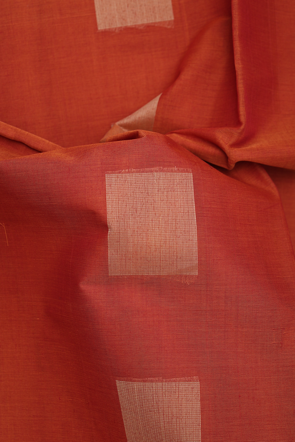 Coimbatore Cotton Saree Ginger Orange With Threadwork Motifs