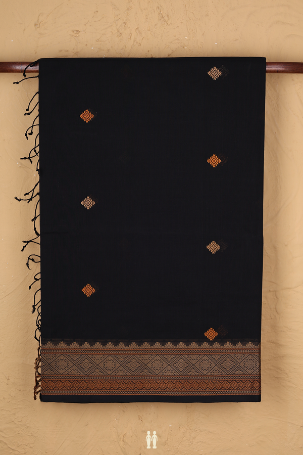 Coimbatore Cotton Saree In Black With Threadwork Buttas