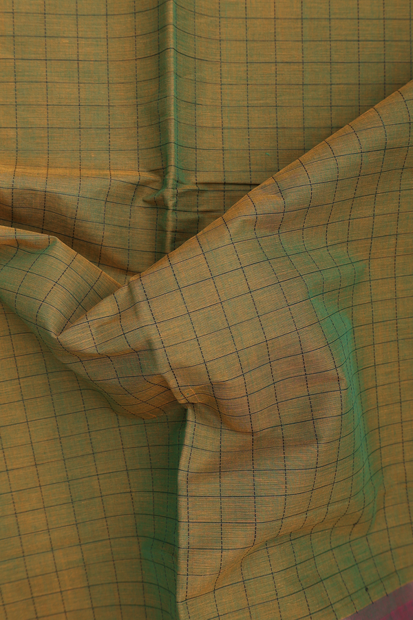 Coimbatore Cotton Saree Greenish Brown With Checks Design