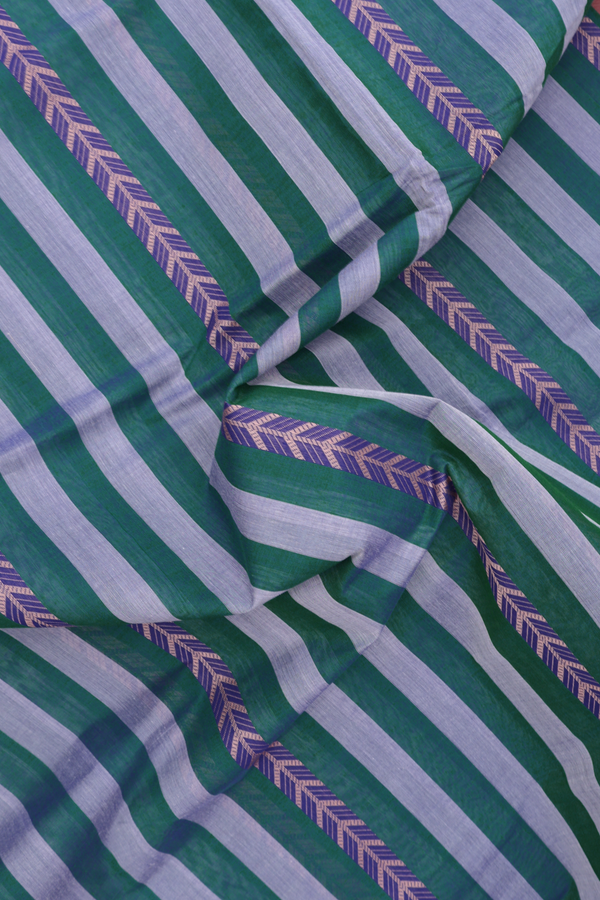 Coimbatore Cotton Saree Grey And Green With Stripes Design