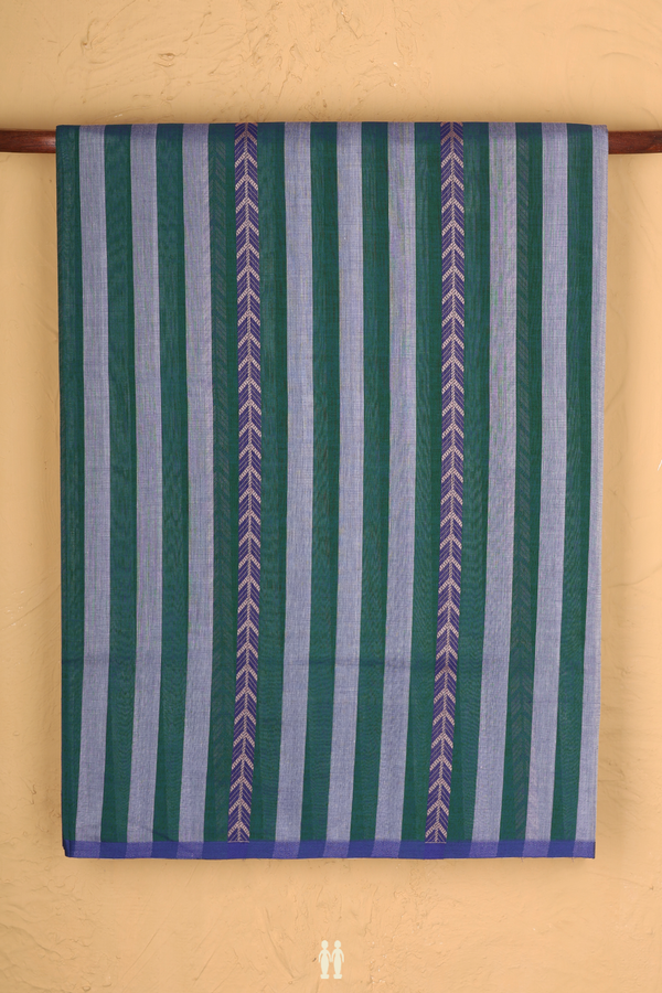 Coimbatore Cotton Saree Grey And Green With Stripes Design