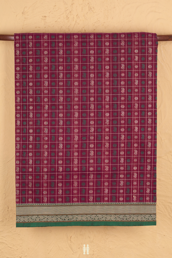 Coimbatore Cotton Saree In Berry Purple With Checks Design