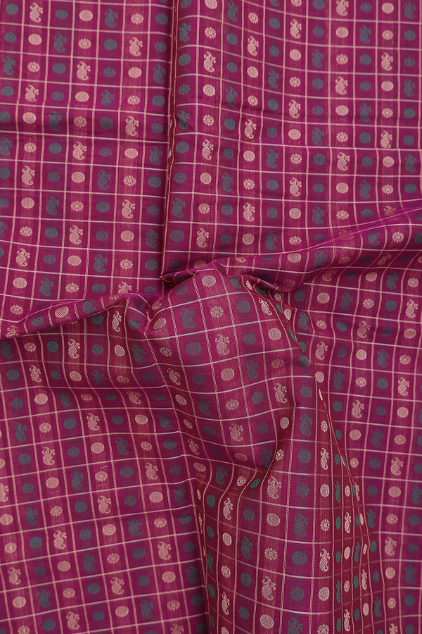 Coimbatore Cotton Saree In Berry Purple With Checks Design