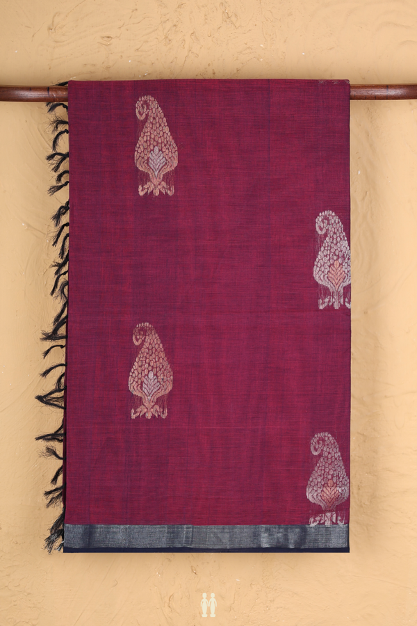 Coimbatore Cotton Saree In Berry Purple With Threadwork Motifs