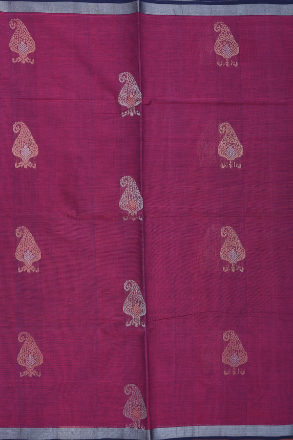Coimbatore Cotton Saree In Berry Purple With Threadwork Motifs