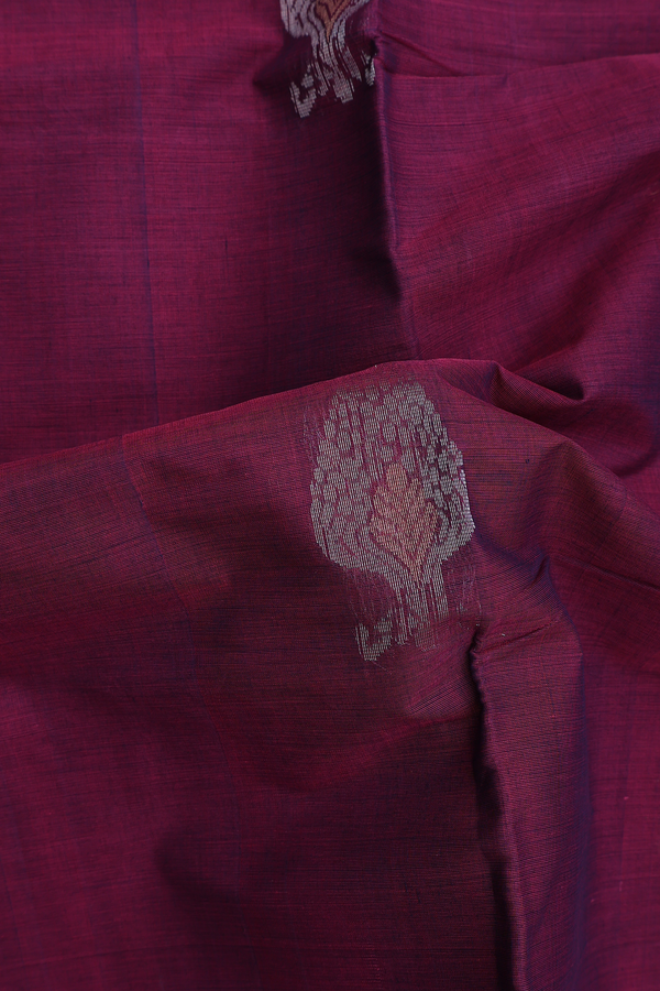 Coimbatore Cotton Saree In Berry Purple With Threadwork Motifs