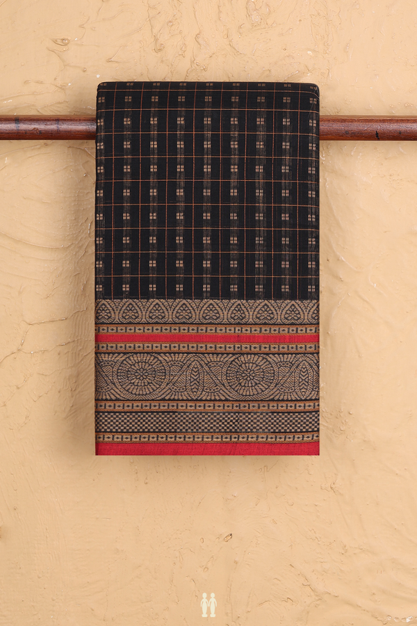 Coimbatore Cotton Saree In Black With Checks Design