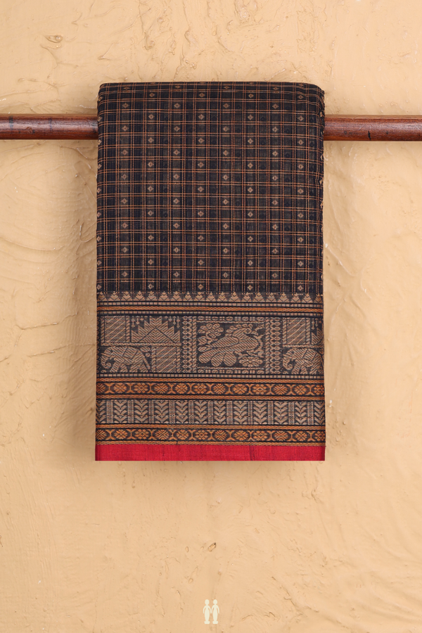 Coimbatore Cotton Saree In Black With Checks Design