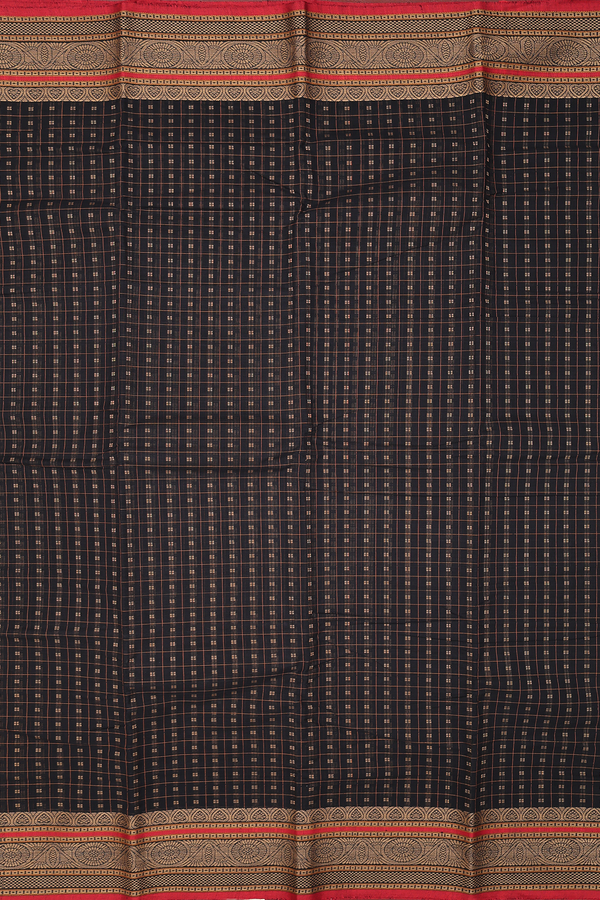 Coimbatore Cotton Saree In Black With Checks Design