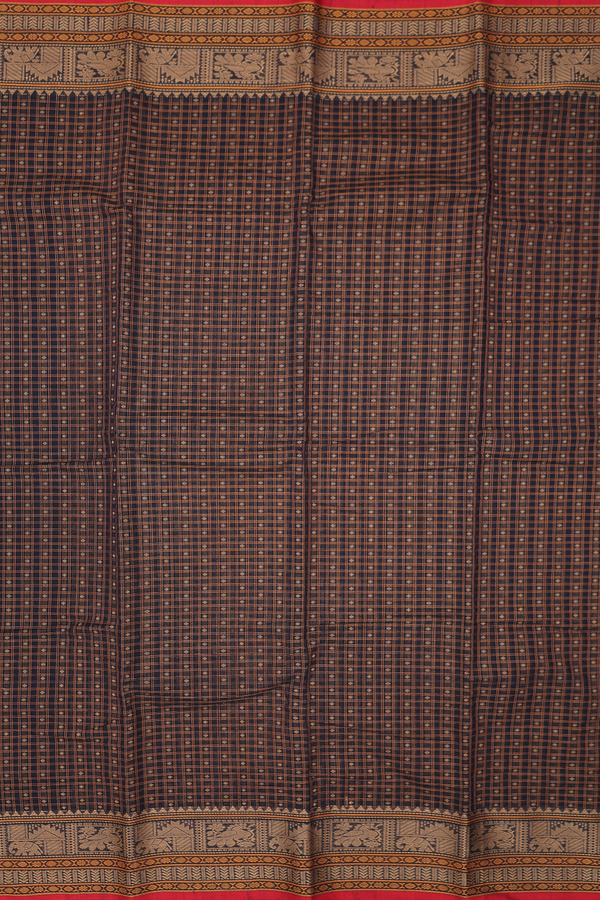 Coimbatore Cotton Saree In Black With Checks Design