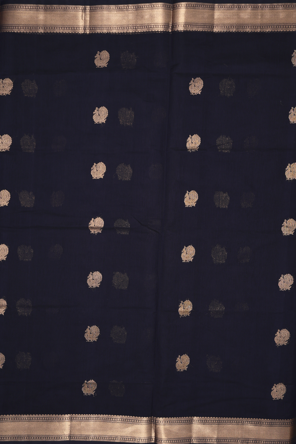 Coimbatore Cotton Saree In Black With Peacock Buttas