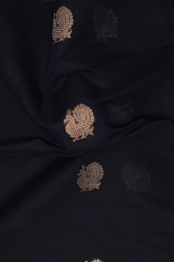 Coimbatore Cotton Saree In Black With Peacock Buttas