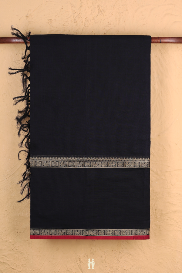 Coimbatore Cotton Saree In Black With Rettai Pettu Border