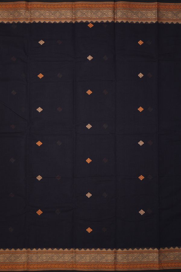 Coimbatore Cotton Saree In Black With Threadwork Buttas