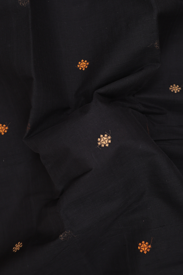 Coimbatore Cotton Saree In Black With Threadwork Buttas