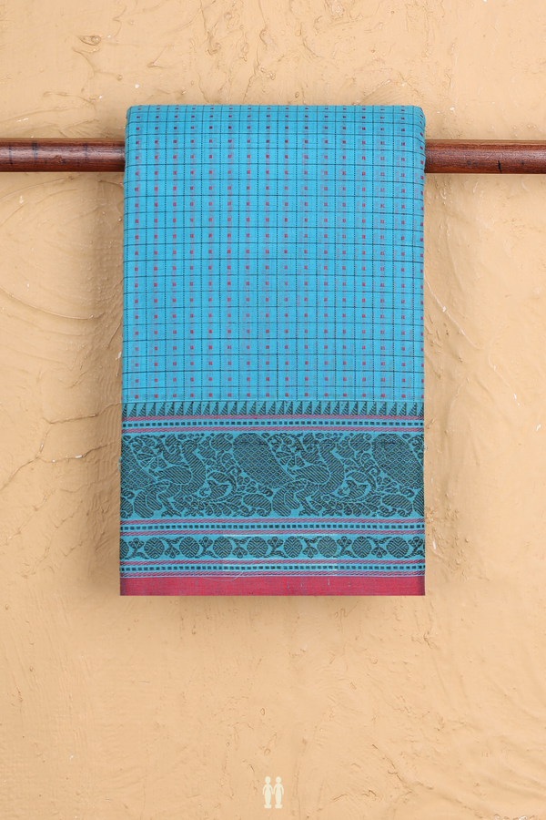 Coimbatore Cotton Saree In Blue With Checks Design