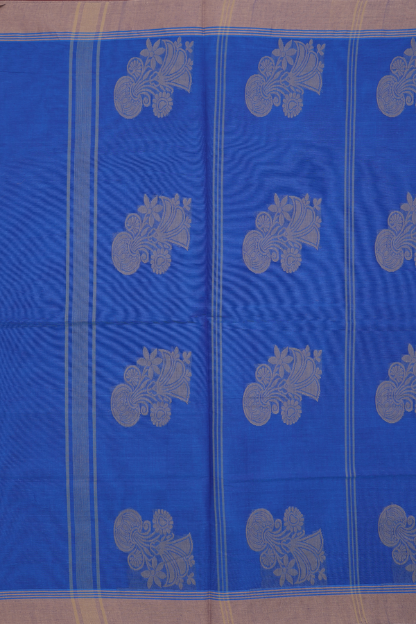 Coimbatore Cotton Saree In Blue With Peacock Motifs