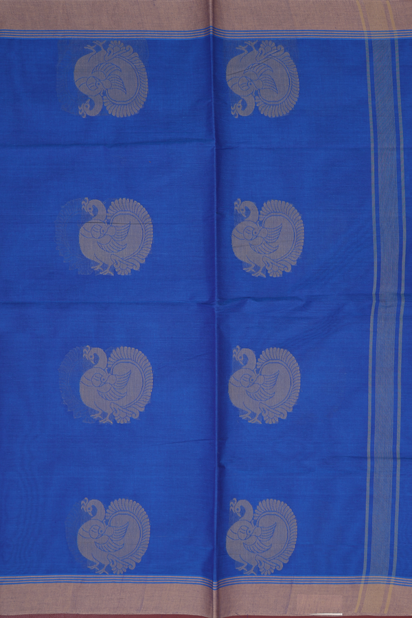 Coimbatore Cotton Saree In Blue With Peacock Motifs