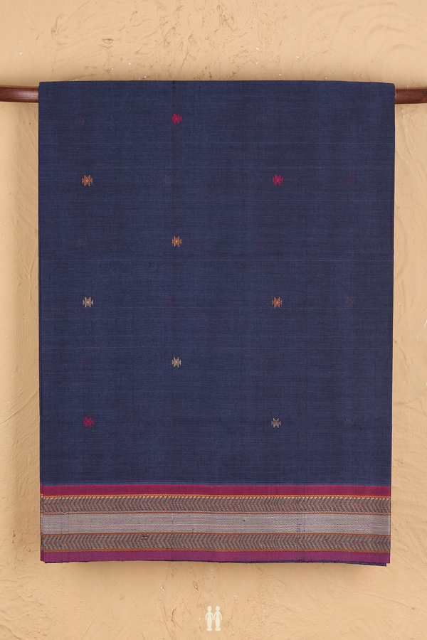 Coimbatore Cotton Saree In Blue With Threadwork Buttas