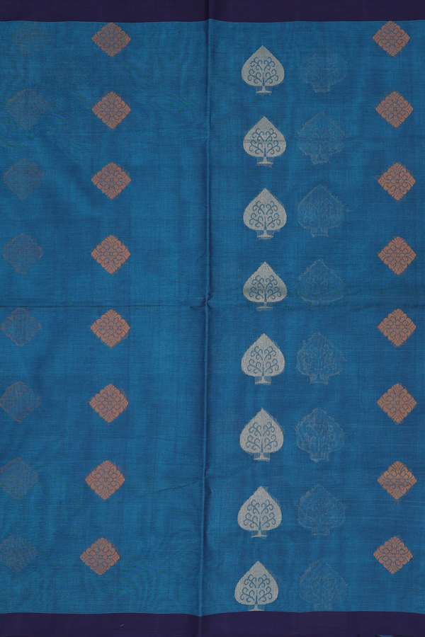 Coimbatore Cotton Saree In Blue With Threadwork Motifs