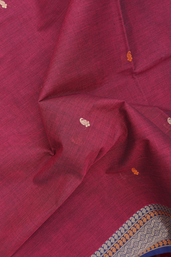 Coimbatore Cotton Saree In Blush Red With Paisley Buttas