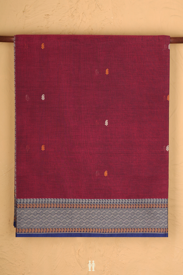Coimbatore Cotton Saree In Blush Red With Paisley Buttas
