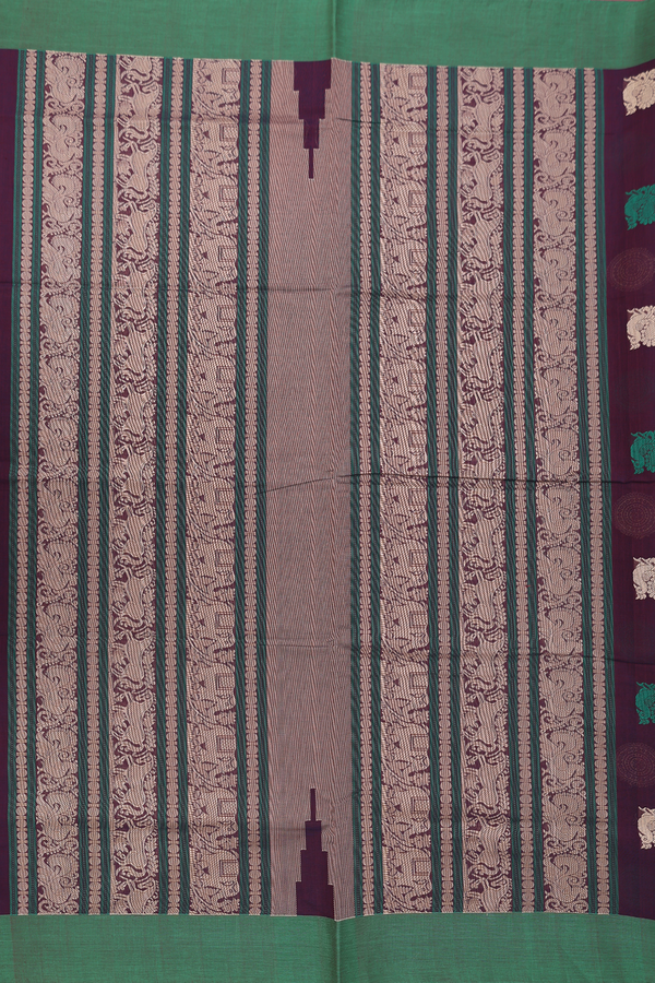 Coimbatore Cotton Saree In Brown With Peacock Buttas