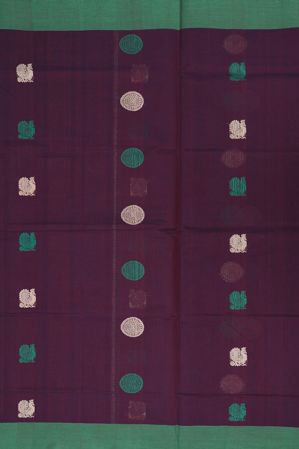 Coimbatore Cotton Saree In Brown With Peacock Buttas