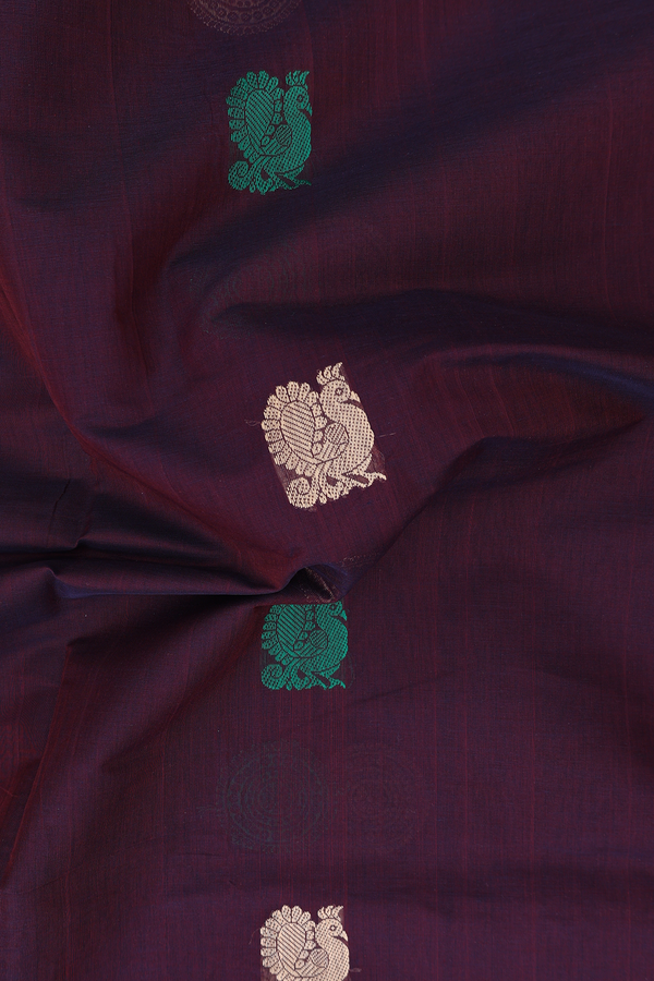Coimbatore Cotton Saree In Brown With Peacock Buttas