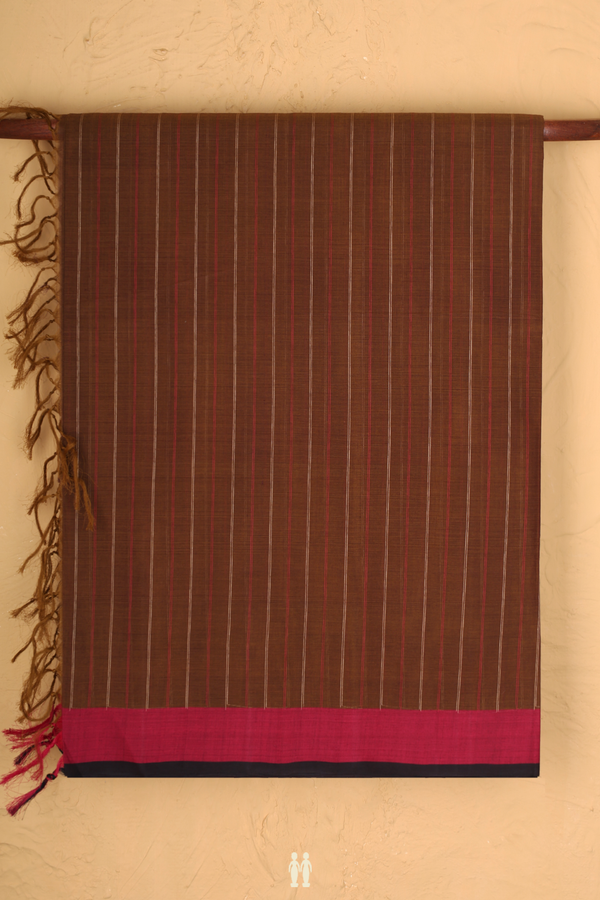 Coimbatore Cotton Saree In Brown With Stripes Design