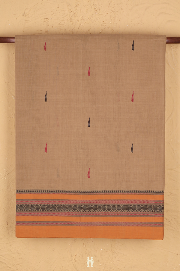 Coimbatore Cotton Saree In Brown With Threadwork Buttas