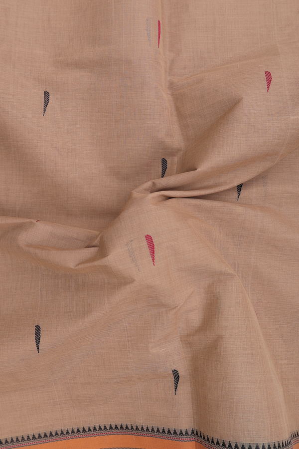 Coimbatore Cotton Saree In Brown With Threadwork Buttas