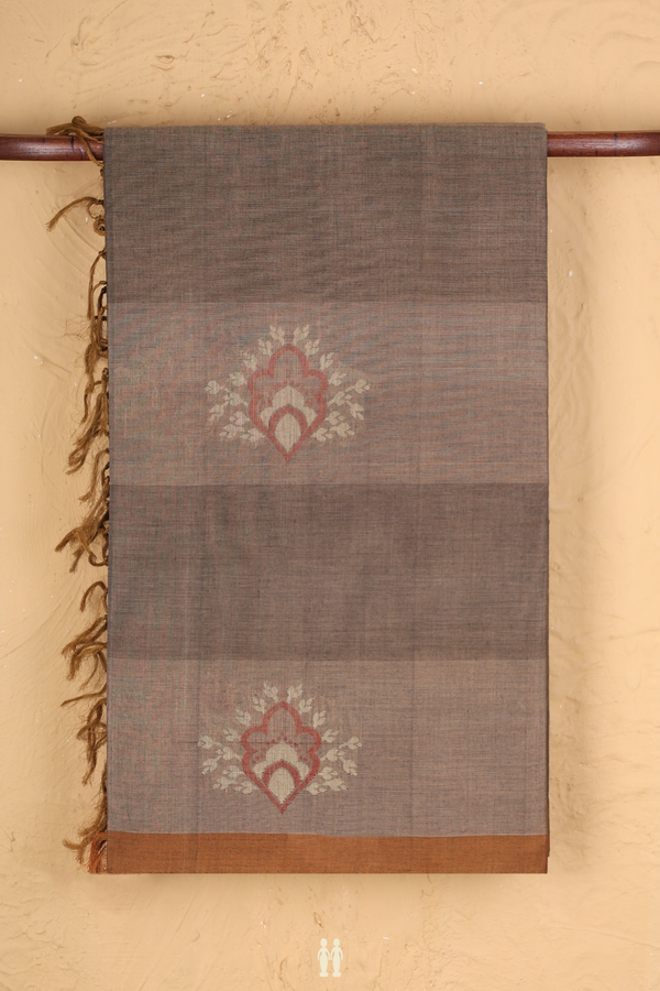 Coimbatore Cotton Saree In Brown With Threadwork Motifs