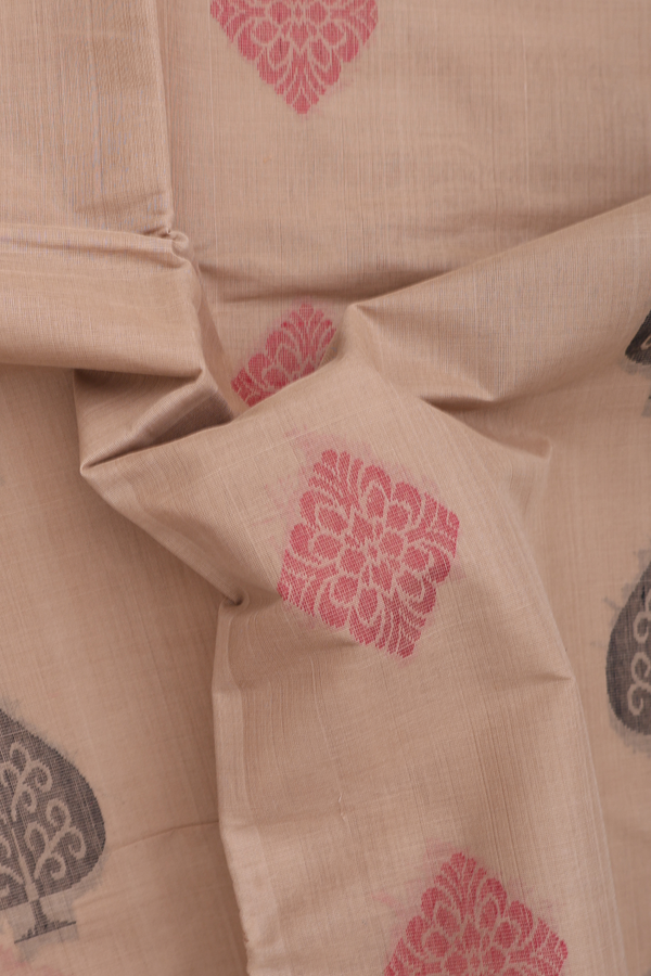Coimbatore Cotton Saree In Brown With Threadwork Motifs