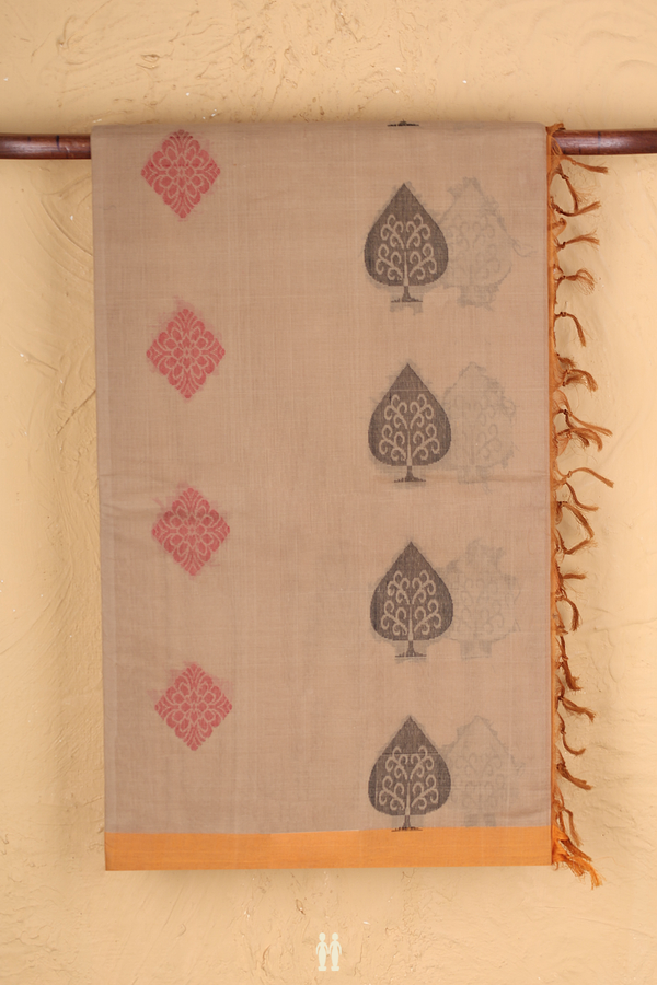 Coimbatore Cotton Saree In Brown With Threadwork Motifs