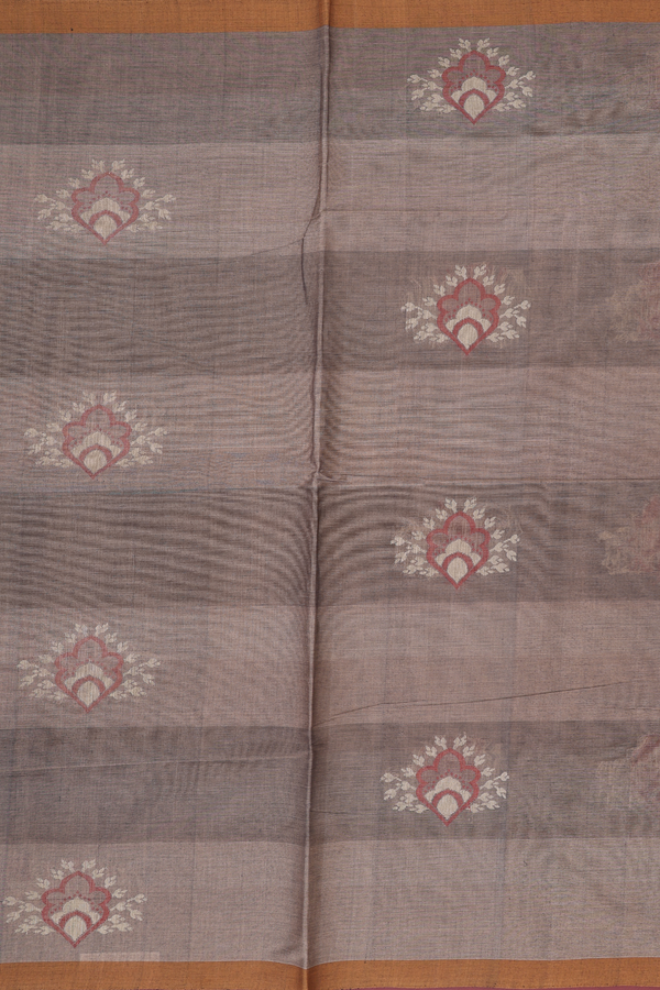 Coimbatore Cotton Saree In Brown With Threadwork Motifs