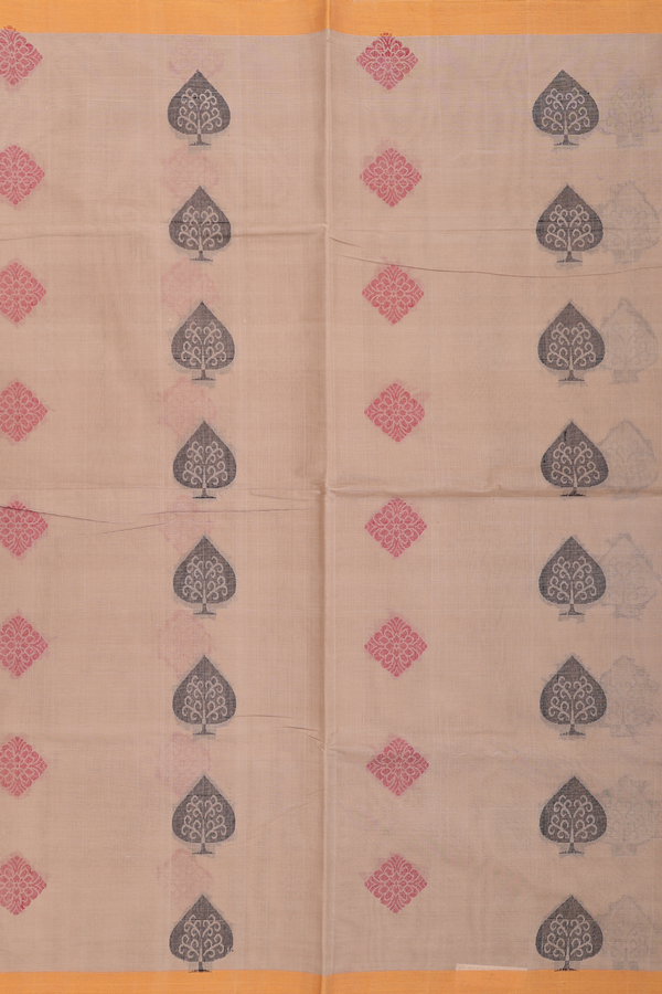 Coimbatore Cotton Saree In Brown With Threadwork Motifs