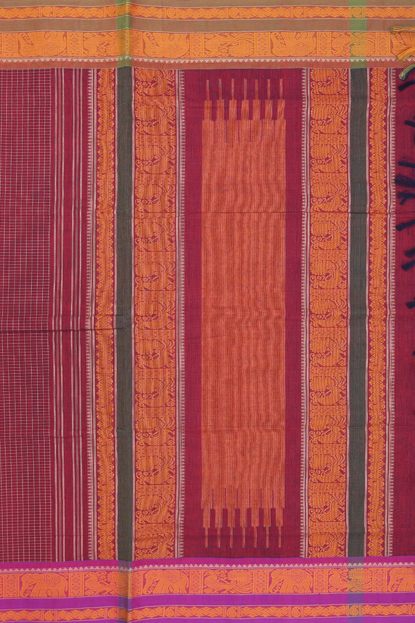 Coimbatore Cotton Saree In Burgundy Red With Checks Design