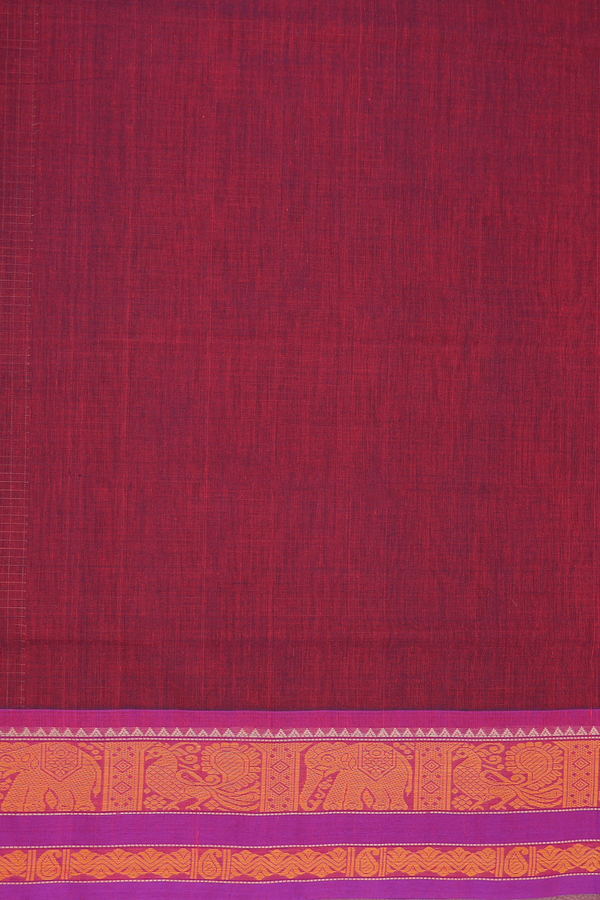 Coimbatore Cotton Saree In Burgundy Red With Checks Design