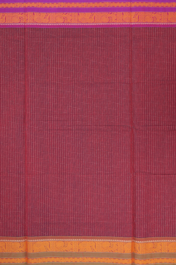 Coimbatore Cotton Saree In Burgundy Red With Checks Design