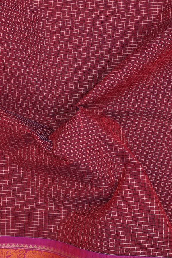 Coimbatore Cotton Saree In Burgundy Red With Checks Design