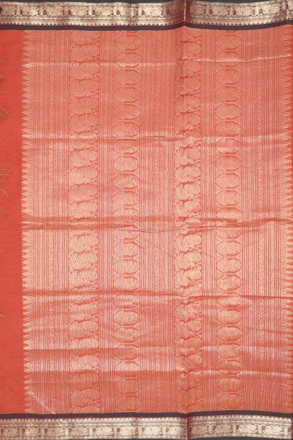 Coimbatore Cotton Saree In Burnt Orange With Zari Buttas